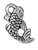 Image Metal Charms koi fish antique silver 8 x 18mm