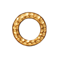 Image lead free pewter 9mm hammered circle link gold finish