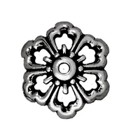Image lead free pewter 12mm open poppy bead cap antique silver