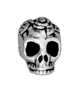 Image Metal Beads 10mm skull with rose antique silver lead free pewter