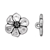 Image lead free pewter 15.75mm Apple Blossom button antique silver