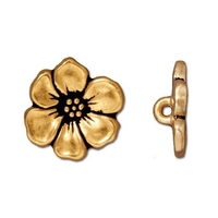 Image lead free pewter 15.75mm Apple Blossom button antique gold