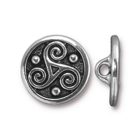 Image lead free pewter 16mm Triskele button antique silver