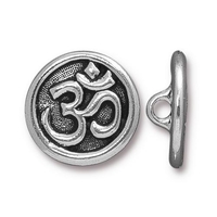 Image lead free pewter 17mm Om button antique silver