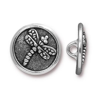 Image lead free pewter 17mm Dragonfly button antique silver