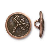 Image lead free pewter 17mm Dragonfly button antique copper