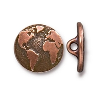 Image lead free pewter 17mm Earth button antique copper