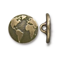 Image lead free pewter 17mm Earth button antique brass