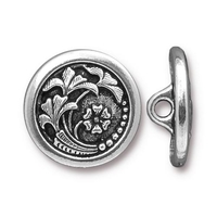 Image lead free pewter 17mm Czech flower button antique silver