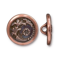 Image lead free pewter 17mm Czech flower button antique copper