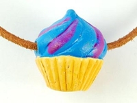 Image Clay Beads 20 x 23mm cupcake tan with blue and purple swirl clay