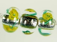 Image Czech Handmade Lampwork rondell 12 x 8mm silver foil with yellow flowers