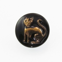 Image Czech Glass Buttons black with bronze handpainted cat button with glass shank 13