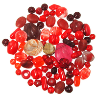 Vintage 1970s Large Holed Scarlet Red Czech Glass Beads (Mixed Sizes) (RCG5)