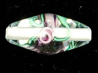 Image Czech Handmade Lampwork oval 9 x 18mm clear with purple flowers