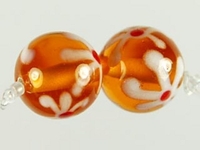 Image Czech Handmade Lampwork round 10mm topaz with white flowers