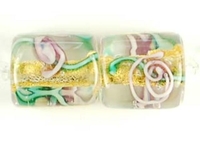 Image Czech Handmade Lampwork square 10 x 10mm gold foil with purple flowers