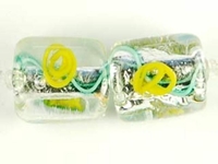 Image Czech Handmade Lampwork square 10 x 10mm silver foil with yellow flowers