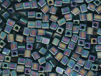 Image Miyuki cube 4mm teal ab transparent iridescent matte