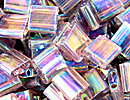 Image Seed Beads Miyuki tila 5x5x1.9 mm smoky amethyst transparent iridescent